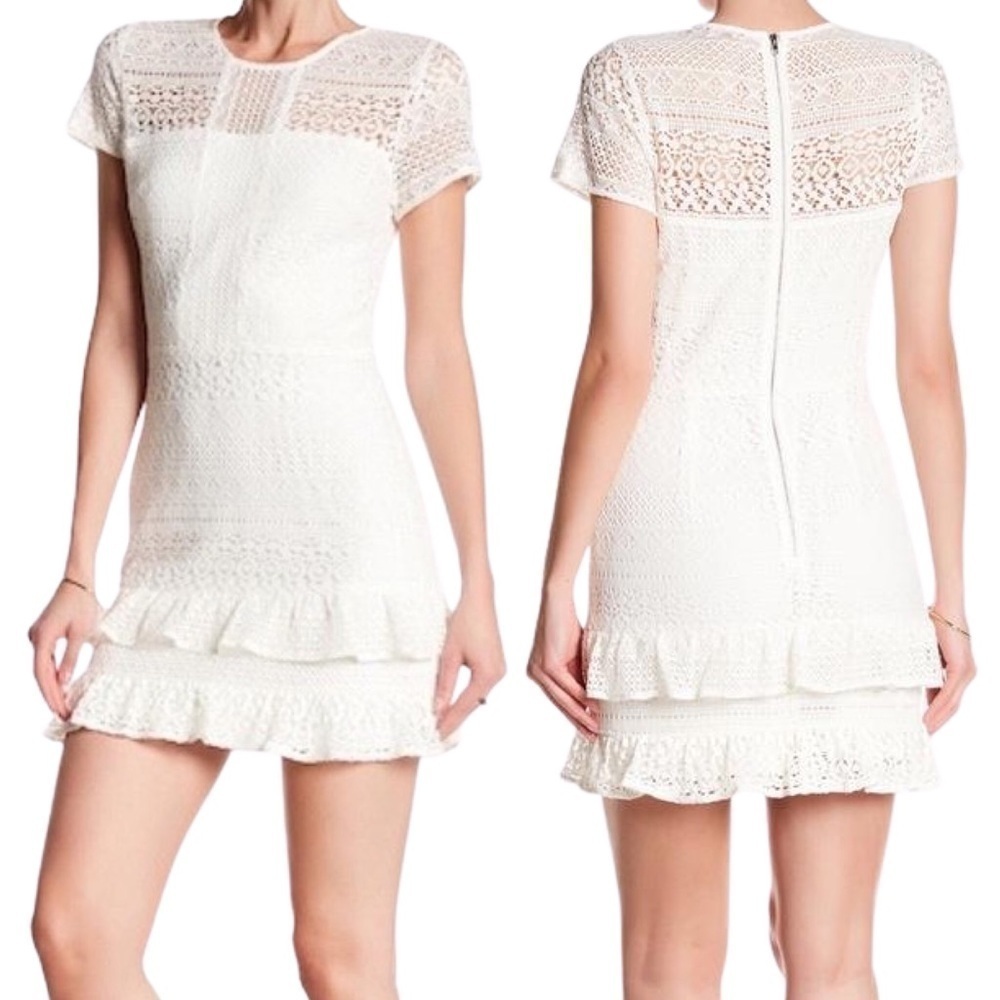 Parker Jewel Neck Eyelet Lace Bohemian Crochet Cocktail Bridal Dress